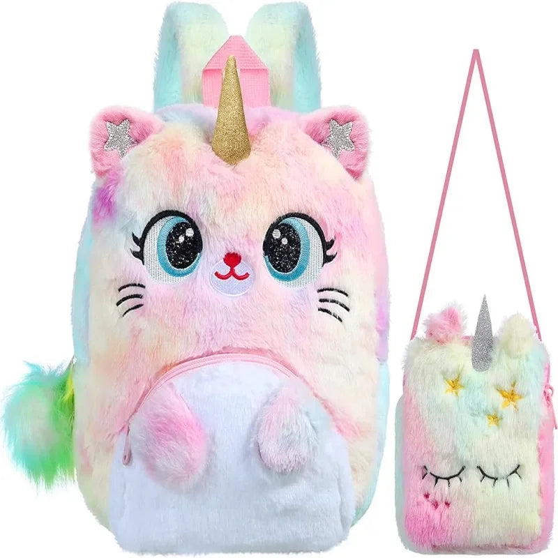 Unicorn Cat Backpack Purse Set